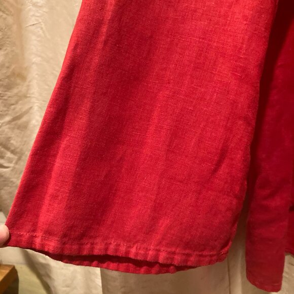 FLAX 100% Linen Long Sleeved Button DOwn Top L Tomato Red - Picture 2 of 5